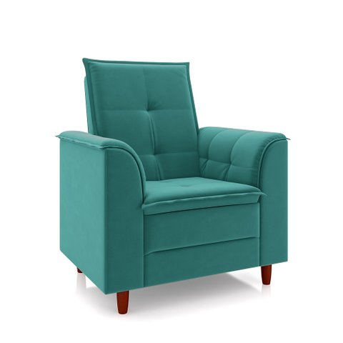 Poltrona do Papai/Vovô/Mamãe Sala de Estar Kate Pés Palito Suede Azul Turquesa - New Belle Kate Dia 