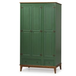 Guarda-roupa Rústico 3 Portas e 2 Gavetas - Madeira Maciça e Mdf - Verde - 1