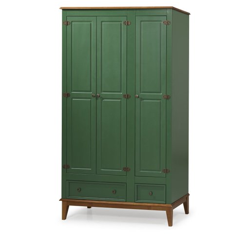 Guarda-roupa Rústico 3 Portas e 2 Gavetas - Madeira Maciça e Mdf - Verde