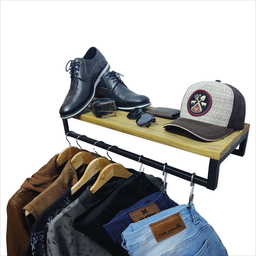Cabideiro Arara para Roupas Estilo Industrial Ferro Madeira - 1