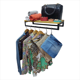 Cabideiro Arara para Roupas Estilo Industrial Ferro Madeira - 4