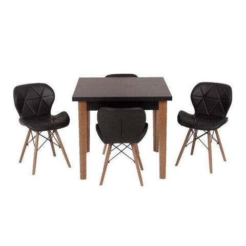 Conjunto Mesa de Jantar Juliette Preta 80cm com 4 Cadeiras Slim - Preta