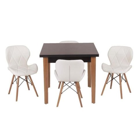 Conjunto Mesa de Jantar Juliette Preta 80cm com 4 Cadeiras Slim - Branca
