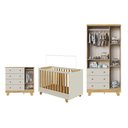 Ver imagem 4 de Quarto de Bebê Guarda Roupa 3 Portas Cômoda e Berço Minicama 4 em 1 Levy 100% MDF Yescasa Bege/Amênd