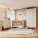 Ver imagem 1 de Quarto de Bebê Guarda Roupa 3 Portas Cômoda e Berço Minicama 4 em 1 Levy 100% MDF Yescasa Bege/Amênd