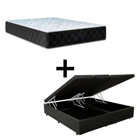 Cama Box Baú Queen 158 Tecido Sintético Preto com Colchão Marrocos - Poliéster - Espuma D33 30cm