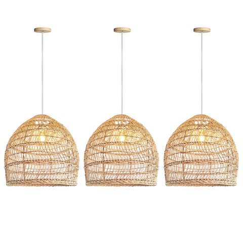 3 Pendente Fibra Natural Rattan Rustico Palha Bali Nat71
