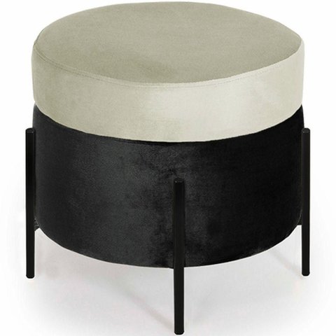 Puff Redondo Lewis 45x45cm Pés Preto Suede Preto/Suede Creme - Nexta Casa