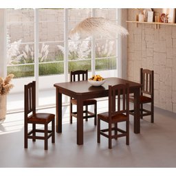 Mesa de Jantar Safira 120x88 com 4 Cadeiras Diamante Estofado Marrom:castanho - 1