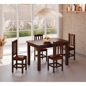 Mesa de Jantar Safira 120x88 com 4 Cadeiras Diamante Estofado Marrom:castanho