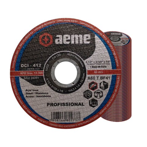 Disco Corte Fino Aeme Dci 412 4.1/2x5/128x7/8 (115x1.0.22.22) 50 Unidades