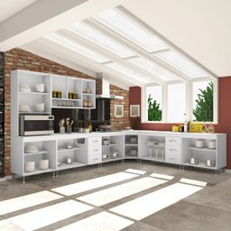 Cozinha Completa Predilleta Clara Modulada 7 Peças 600cm 16 Portas 6 Gavetas com Tampo Branco - 3