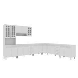 Cozinha Completa Predilleta Clara Modulada 7 Peças 600cm 16 Portas 6 Gavetas com Tampo Branco - 2