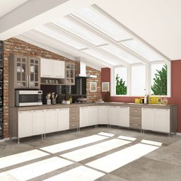 Cozinha Completa Predilleta Gabrieli Modulada 7 Peça 600cm 16 Porta 6 Gaveta com Tampo Nogal Salina - 1