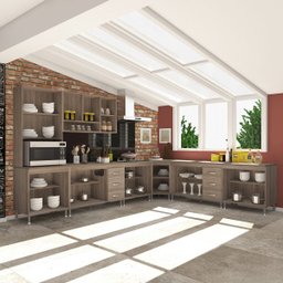 Cozinha Completa Predilleta Gabrieli Modulada 7 Peça 600cm 16 Porta 6 Gaveta com Tampo Nogal Salina - 3