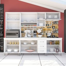 Cozinha Completa Predilleta Clara Modulada 5 Peças 260cm 13 Portas 3 Gavetas com Tampo Branco - 3