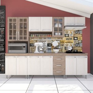 Cozinha Completa Predilleta Gabrieli Modulada 5 Peça 260cm 13 Porta 3 Gaveta com Tampo Nogal Salina