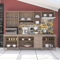 Cozinha Completa Predilleta Gabrieli Modulada 5 Peça 260cm 13 Porta 3 Gaveta com Tampo Nogal Salina - 3