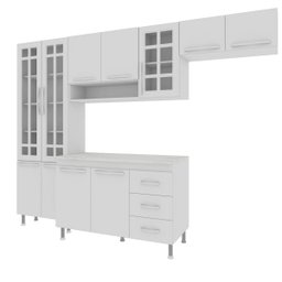 Cozinha Completa Predilleta Clara Modulada 4 Peças 260cm 11 Portas 3 Gavetas com Tampo Branco - 2