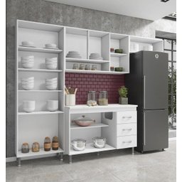 Cozinha Completa Predilleta Clara Modulada 4 Peças 260cm 11 Portas 3 Gavetas com Tampo Branco - 3