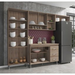 Cozinha Completa Predilleta Gabrieli Modulada 4 Peça 260cm 11 Porta 3 Gaveta com Tampo Nogal Salina - 3