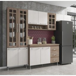 Cozinha Completa Predilleta Gabrieli Modulada 4 Peça 260cm 11 Porta 3 Gaveta com Tampo Nogal Salina - 1