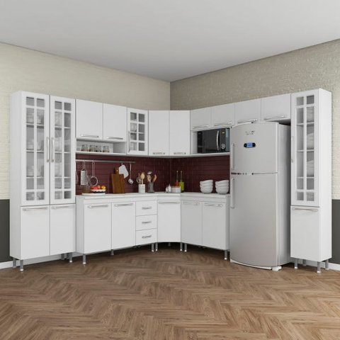 Cozinha Completa Predilleta Clara Modulada 9 Peças 515cm 20 Portas 3 Gavetas com Tampo Branco