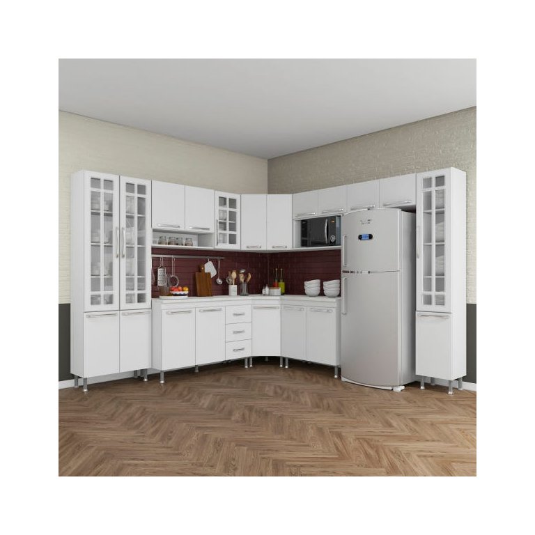 Cozinha Completa Predilleta Clara Modulada 9 Peças 515cm 20 Portas 3 Gavetas com Tampo Branco