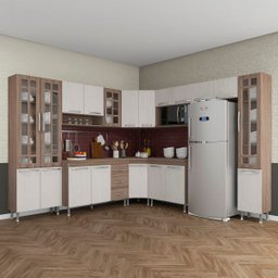 Cozinha Completa Predilleta Gabrieli Modulada 9 Peça 515cm 20 Porta 3 Gaveta com Tampo Nogal Salina - 1