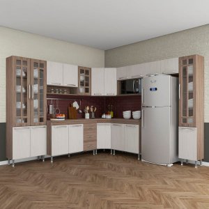 Cozinha Completa Predilleta Gabrieli Modulada 9 Peça 515cm 20 Porta 3 Gaveta com Tampo Nogal Salina