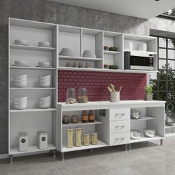 Cozinha Completa Predilleta Clara Modulada 5 Peças 260cm 13 Portas 3 Gavetas com Tampo Branco - 3