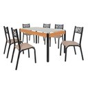 Ver imagem 2 de Conjunto Sala de Jantar Mesa 140cm x 77cm Tampo Vidro com 6 Cadeiras Jade Preto/Fosco/Bege