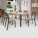 Ver imagem 1 de Conjunto Sala de Jantar Mesa 140cm x 77cm Tampo Vidro com 6 Cadeiras Jade Preto/Fosco/Bege