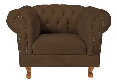 Conjunto c/ 2 Poltronas Chesterfield Duque Marrom Luxo - Suede / decoração, recepção, barbearia, sal