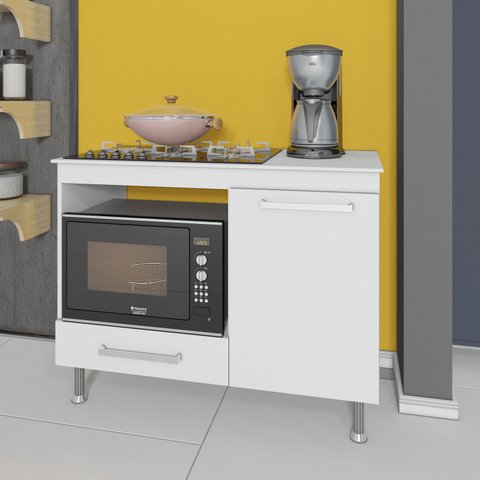 Balcão para Cooktop e Forno Predilleta Livia de 105cm 1 Porta e 1 Gaveta Branco