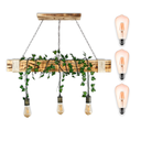 Ver imagem 1 de Luminária Rústica de Madeira Maciça 95cm com 3 Pendentes Ouro Velho + Plantas + Lâmpadas