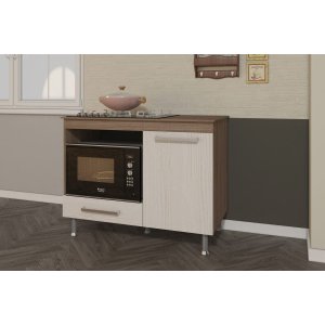 Balcão para Cooktop e Forno Predilleta Livia de 105cm 1 Porta e 1 Gaveta Nogal Salinas