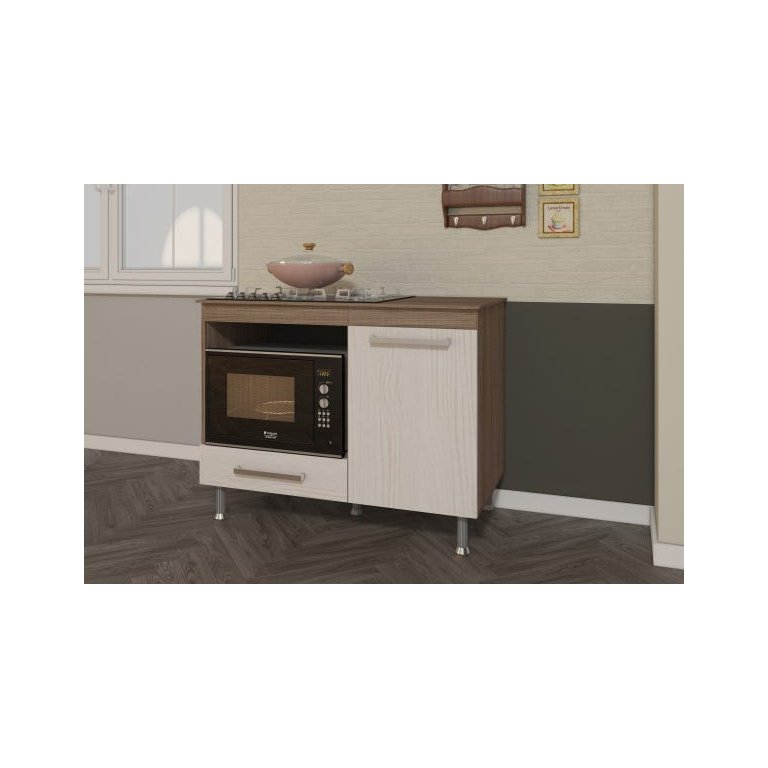 Balcão para Cooktop e Forno Predilleta Livia de 105cm 1 Porta e 1 Gaveta Nogal Salinas