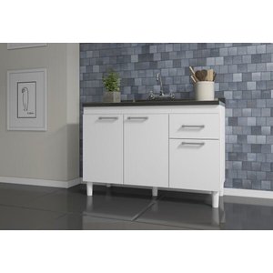 Balcão de Cozinha Predilleta Adrieli para Pia de 120cm 3 Portas e 1 Gaveta Branco