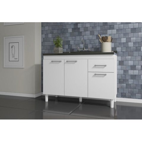 Balcão de Cozinha Predilleta Adrieli para Pia de 120cm 3 Portas e 1 Gaveta Branco