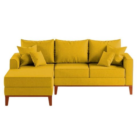 Sofá 3 Lugares Beny com Chaise Esquerdo Suede Amarelo