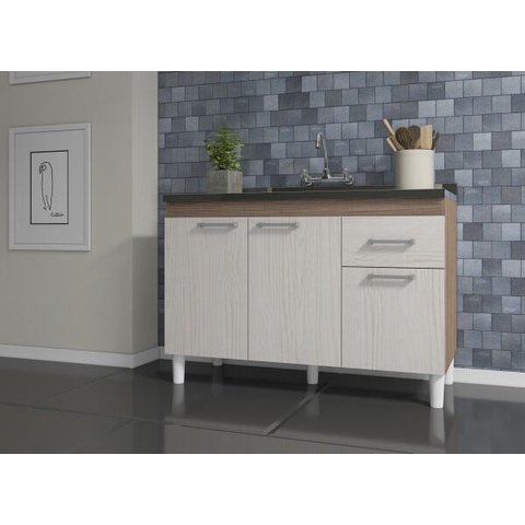 Balcão de Cozinha Predilleta Adrieli para Pia de 120cm 3 Portas e 1 Gaveta Nogal Salinas