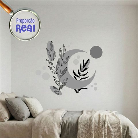 Adesivo Floral Boho Cinza Estilo Nórdico 110x94 Minimalista Mod.05