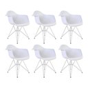 Ver imagem 1 de Kit 6 Poltronas Eames Eiffel Branca com Braço Daw Ferro Branco