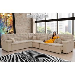 Sofá Magno 2.57x3.77m de Canto, Retrátil e Reclinável - Bege - 1