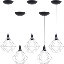 5 Pendentes Aramado Diamante Luminária Lustre P Teto Retrô Vintage Industrial Balcão Prata - 1
