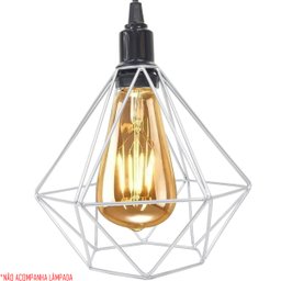 5 Pendentes Aramado Diamante Luminária Lustre P Teto Retrô Vintage Industrial Balcão Prata - 3