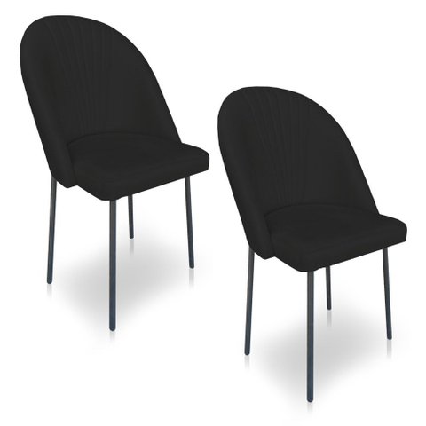 Kit 2 Cadeiras Poltrona de Jantar Ariel Suede Preto Pés de Ferro Preto - Pallazio