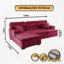 Ver imagem 3 de Sofá Orlando 2.80x1.90m com Chaise, Retrátil e Reclinável - Vinho