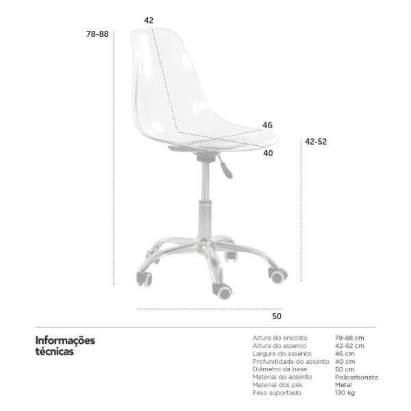 Cadeira com Rodízios Eames Office - Escritório - Incolor PROLAR - 4